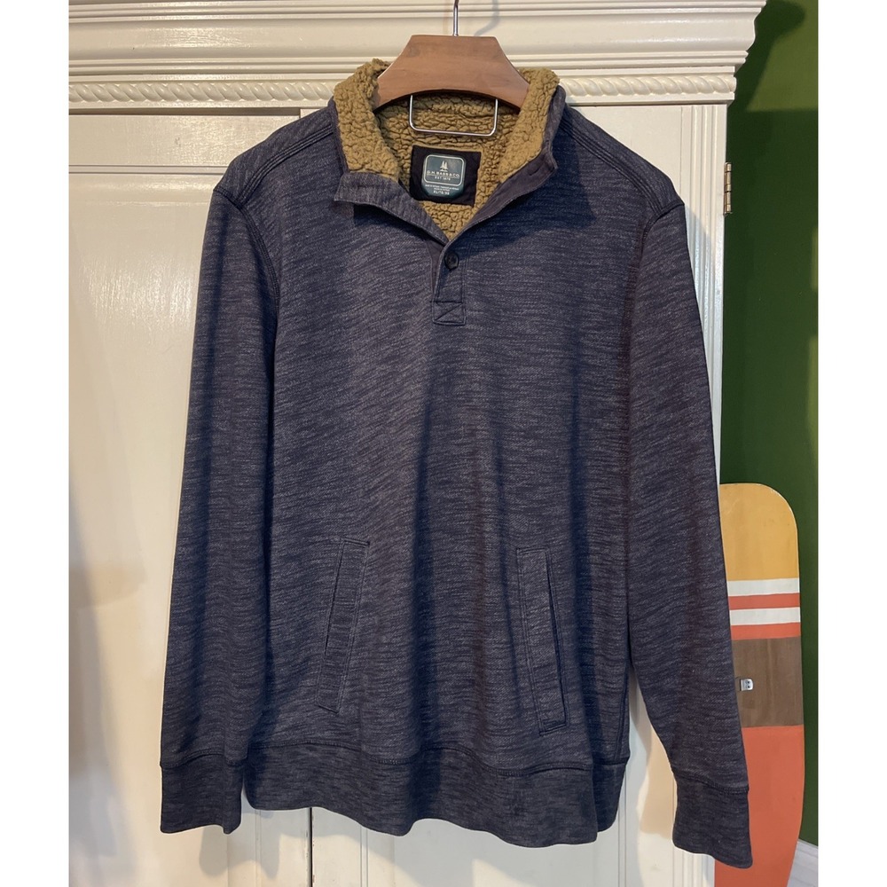 GH Bass Co Sweater Mens XL Gray Heather Sherpa Henley Collar Pullover Kangaroo